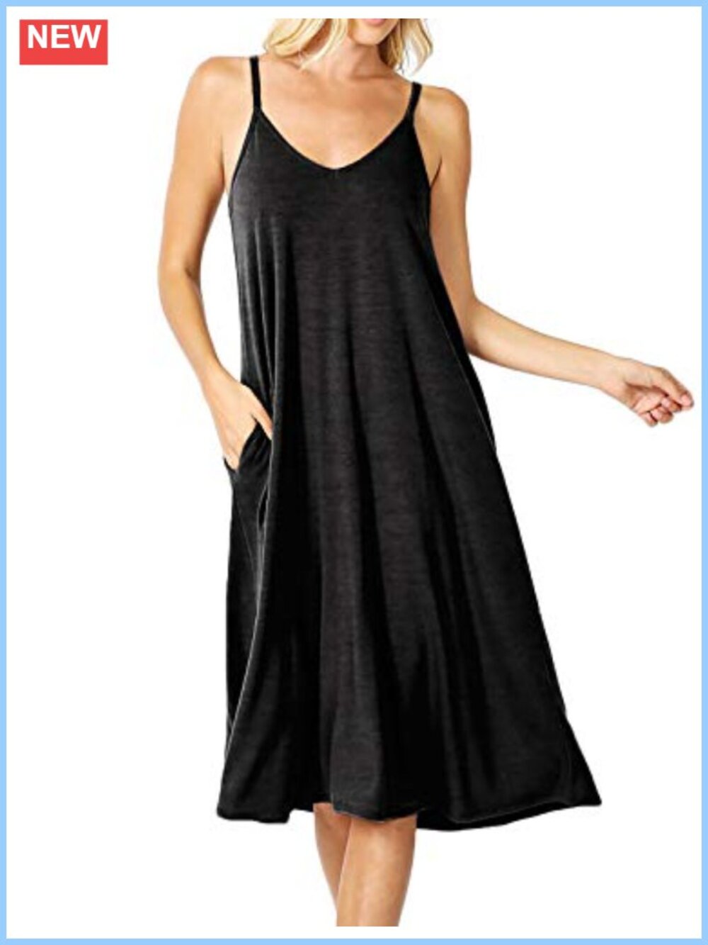 Women's Flowy Summer Swing Dress with Pockets Adjustable Straps